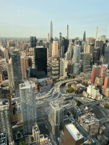View from the 52nd floor of The Spiral in the Hudson Yards district of NYC, near Bella Abzug Park.